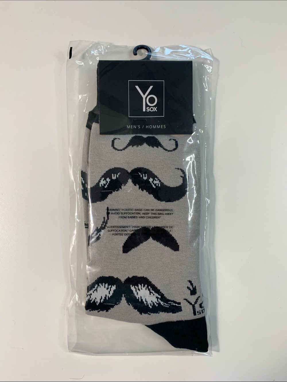 Yo Sox - Men’s Gray Mustache Pattern Crew Socks